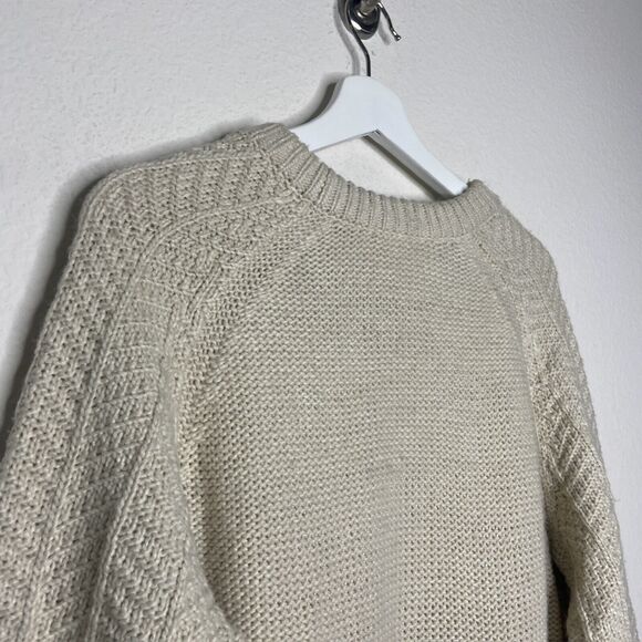 H&M Chunky Knit Slit Hem Slit Cuff Khaki Sweater M - Picture 7 of 9
